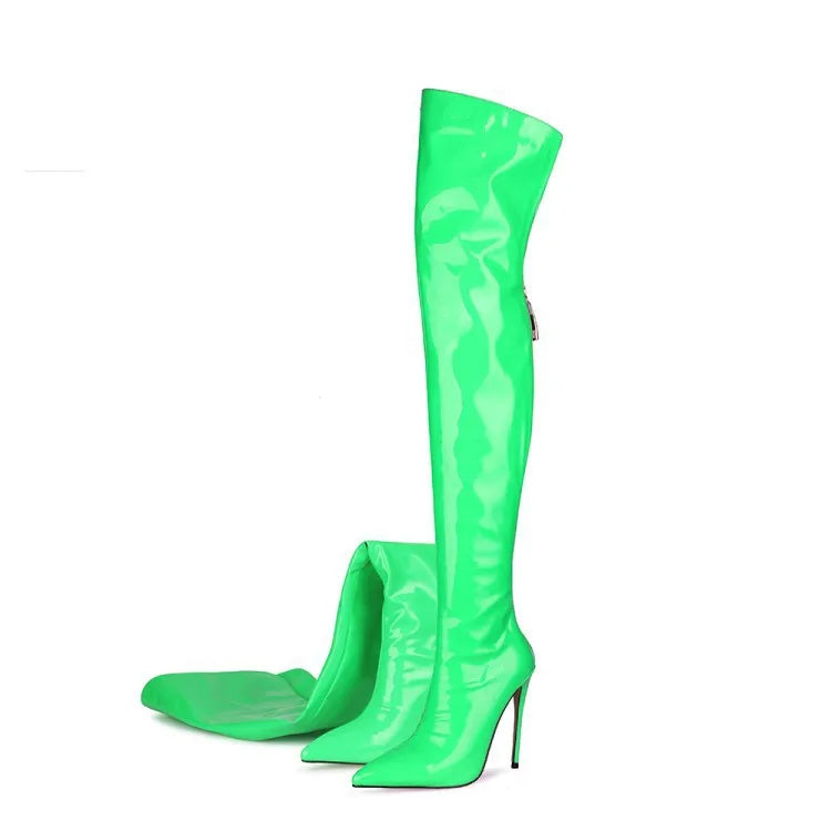 Over-the-Knee Patent Leather Pointed Toe Women's Boots
