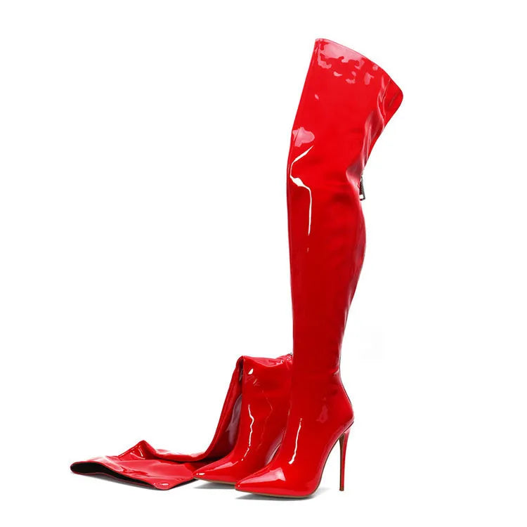 Over-the-Knee Patent Leather Pointed Toe Women's Boots